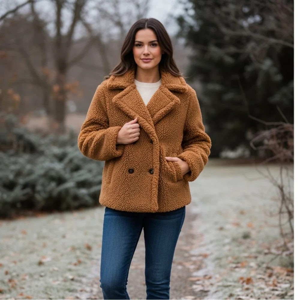 UGG Gertrude Short Teddy Coat in Chestnut Brown Sz Large Soft and cozy - Picture 2 of 13